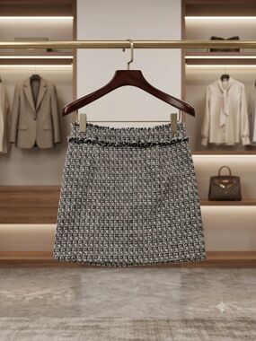 Cyrus Black & White Tweed Mini Skirt
